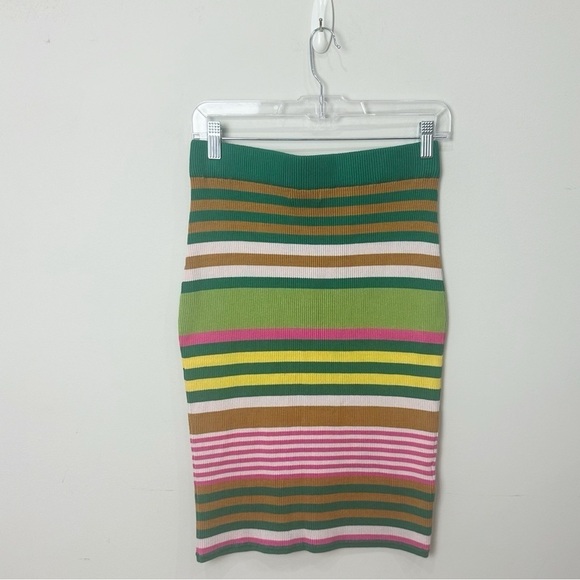 BCBGeneration Multi Stripe Ribbed Knit Tube Skirt Green Pink Yellow - Picture 2 of 4